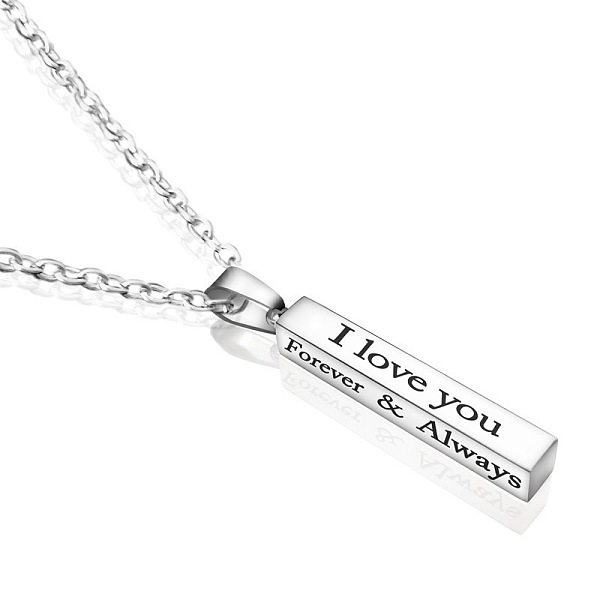 

PandaHall Stainless Steel Square Bar Pendant Necklace, I Love You Forever & Always Necklace, Valentine's Day Stainless Steel