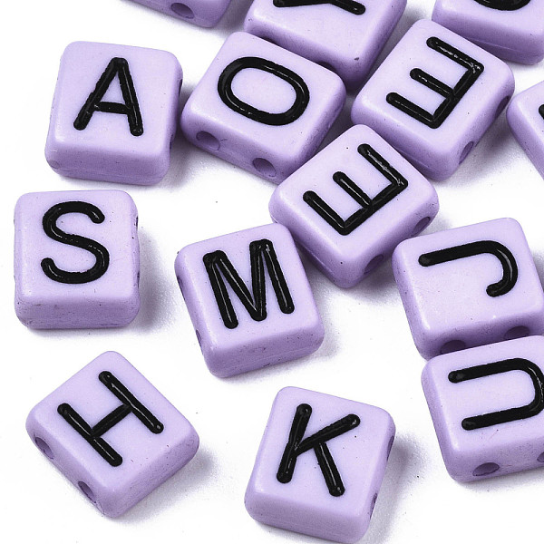 

PandaHall Opaque Acrylic Multi-Strand Links, for Tile Elastic Bracelets Making, Rectangle with Black Letter, Mixed Letters, Lilac, 8x8x4mm..., Purple