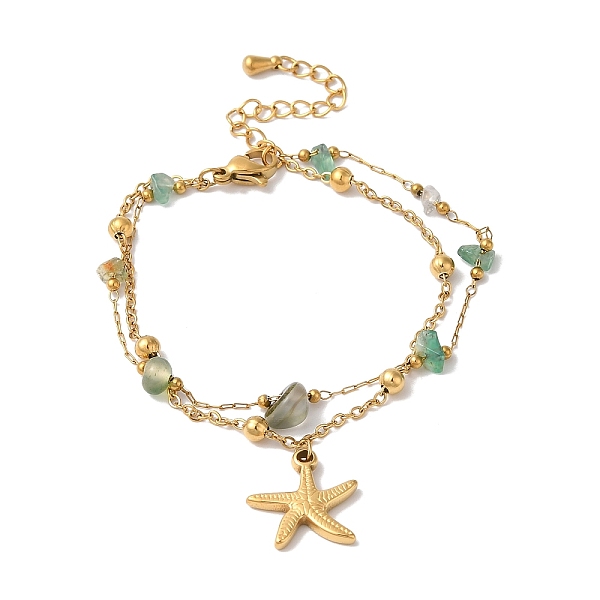 

PandaHall Summer Beach Nuggets Natural Agate(Dyed & Heated) Multi-Strand Bracelets, Starfish Ion Plating(IP) 304 Stainless Steel Charm...