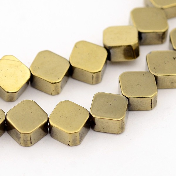 

PandaHall Electroplate Non-Magnetic Synthetic Hematite Bead Strands, Rhombus, Golden Plated, 6x6x3mm, Hole: 1mm, about 70pcs/strand, 16.5...