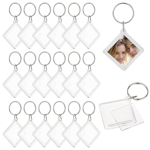 

PandaHall 30Pcs Transparent Acrylic Photo Frame Keychain, with Alloy Findings, Rhombus, Clear, 7.55cm Acrylic Rhombus Clear