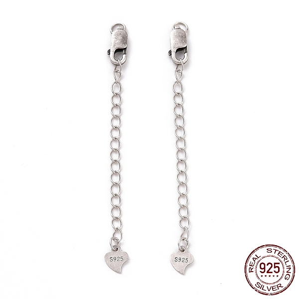 

PandaHall 925 Sterling Silver Chain Extenders, with Lobster Claw Clasps & Charms, Heart, Antique Silver, 62x2.5mm, Hole: 2.4mm Sterling...