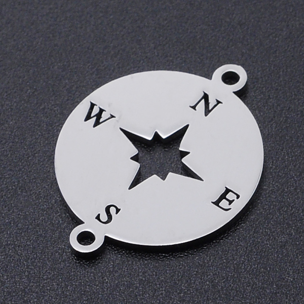 

PandaHall 201 Stainless Steel Links connectors, Laser Cut, Compass, Stainless Steel Color, 23x17.5x1mm, Hole: 1.4mm 201 Stainless Steel