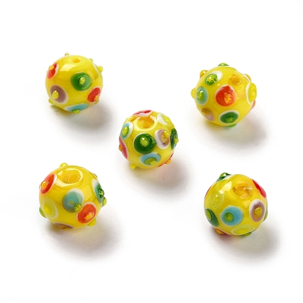 

PandaHall Handmade Lampwork Beads, Round, Yellow, 11x13x12.5mm, Hole: 1.6mm Lampwork Round Yellow