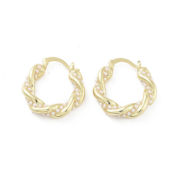 

PandaHall Brass Hoop Earrings, with Plastic Pearl, Long-Lasting Plated, Lead Free & Cadmium Free, Real 18K Gold Plated, 26x24x5mm, Pin..., White