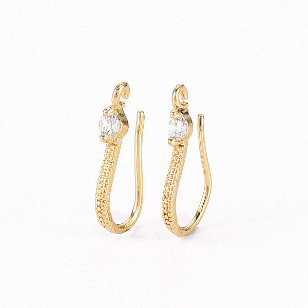 

PandaHall Brass Micro Pave Clear Cubic Zirconia Earring Hooks, with Horizontal Loop, Real 18K Gold Plated, 17x2.5mm, Hole: 1.2mm, Pin: 0.7mm...