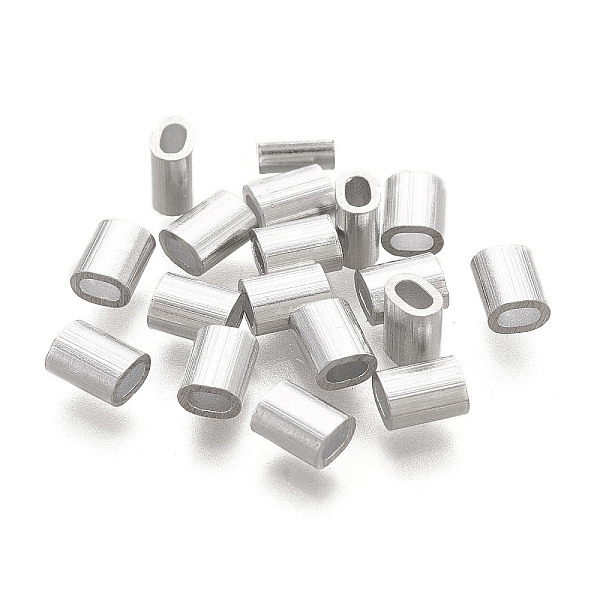 

PandaHall Oval Aluminum Sleeves Clamps, for Wire Rope Swage Clip, Stainless Steel Color, 5x4x3mm, Hole: 1x2mm Aluminum