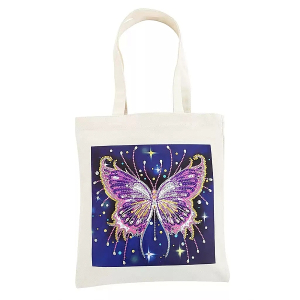 

PandaHall DIY Diamond Painting Handbag Kits, Including Canvas Bag, Resin Rhinestones, Pen, Tray & Glue Clay, Butterfly, 350x280mm Cloth..., Purple
