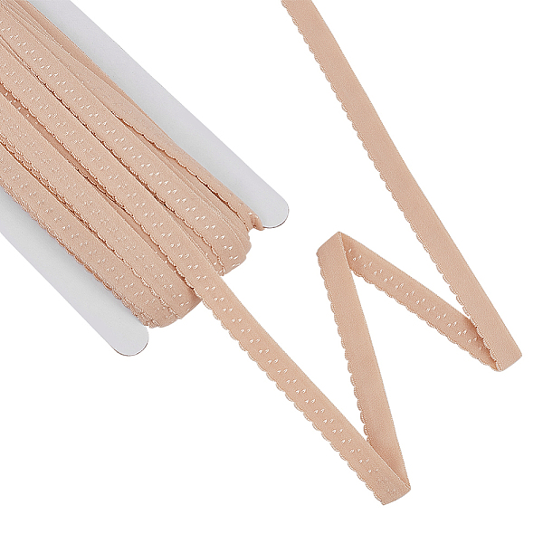 

PandaHall Nylon Double Folding Elastic Cord, Flat with Wavy Edge Trimming, PeachPuff, 12mm, about 21.87 Yards(20m)/Card Elastic Fibre Flat..., Brown