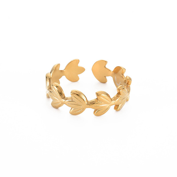 

PandaHall Ion Plating(IP) 304 Stainless Steel Flower Open Cuff Ring for Women, Nickel Free, Real 18K Gold Plated, US Size 9 1/4(19.1mm) 304...