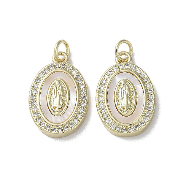 

PandaHall Brass Micro Pave Cubic Zirconia Pendants, with Shell, Virgin Mary Pattern, Real 18K Gold Plated, Oval, 19.5x12.5x3mm, Hole: 3mm..., Clear