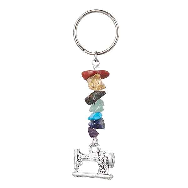 

PandaHall Tibetan Style Zinc Alloy Keychains, with Synthetic & Natural Mixed Gemstone and Iron Split Key Rings, Sewing Machine, 7.6cm...