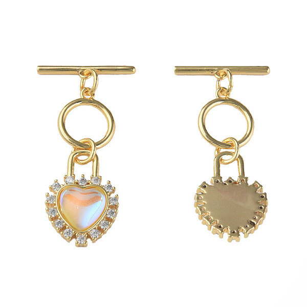 

PandaHall Brass Micro Pave Clear Cubic Zirconia Toggle Clasps, with Glass, Nickel Free, Heart, Real 18K Gold Plated, 36mm, Hole: 1mm, Heart...