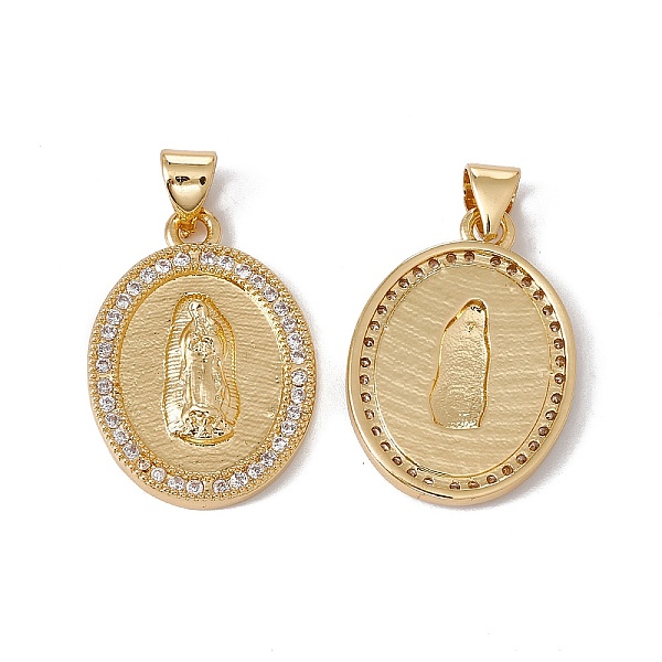 

PandaHall Brass Micro Pave Clear Cubic Zirconia Pendants, Cadmium Free & Nickel Free & Lead Free, Rack Plating, Oval with Virgin Pattern...