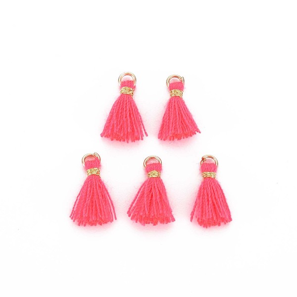 

PandaHall Polycotton(Polyester Cotton) Tassel Pendant Decorations, Mini Tassel, with Iron Findings and Metallic Cord, Light Gold, Hot Pink...