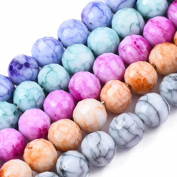 

PandaHall Opaque Baking Painted Crackle Glass Beads Strands, Round, Faceted, Mixed Color, 8x7.5mm, Hole: 0.8mm, about 60pcs/strand..., Multicolor