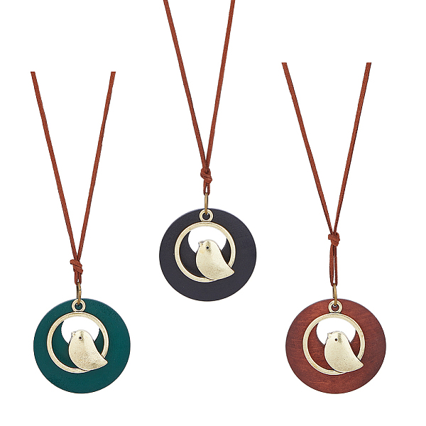 

PandaHall FIBLOOM 3Pcs 3 Colors Alloy Flat Round with Bird Pendant Necklaces Set with Faux Suede Cords, Mixed Color, 43.94 inch(111.6cm)..., Multicolor