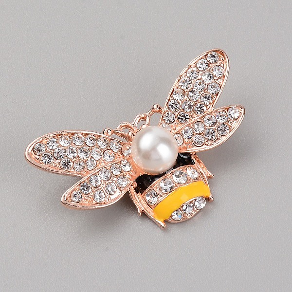 

PandaHall Zinc Alloy Enamel Brooch, with Resin Rhinestone, Bees, Rose Gold, Gold, 23x39.5x13mm Alloy+Enamel Gold