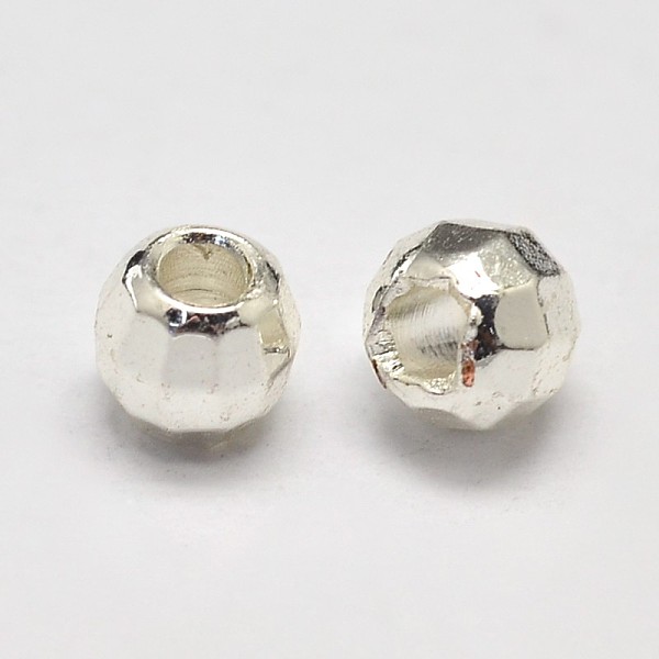 

PandaHall Rack Plating and Vacuum Plating Brass Round Faceted Spacer Beads, Silver, 4mm, Hole: 1.5mm Brass Round