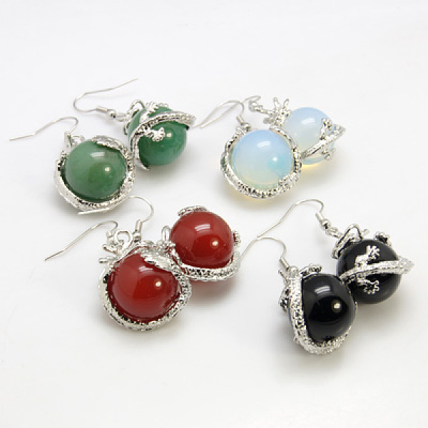 

PandaHall Fashion Gemstone Earrings, with Brass Earring Hooks, Mixed Color, 42x20mm, Pin: 0.7mm Mixed Stone Multicolor