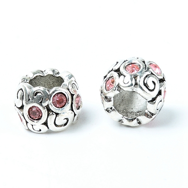 

PandaHall Zinc Alloy Rhinestone European Beads, Large Hole Beads, Rondelle, Antique Silver, Light Amethyst, 11.5x8mm, Hole: 5.5mm..., Purple