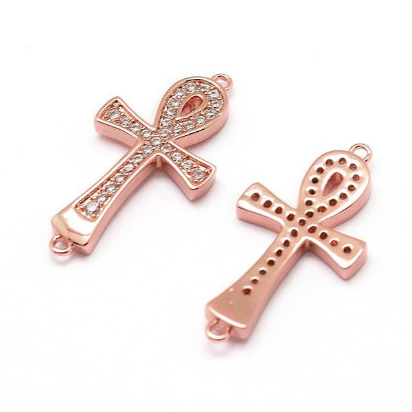 

PandaHall Brass Micro Pave Grade AAA Cubic Zirconia Links, Cadmium Free & Nickel Free & Lead Free, Ankh Cross, Real Rose Gold Plated...