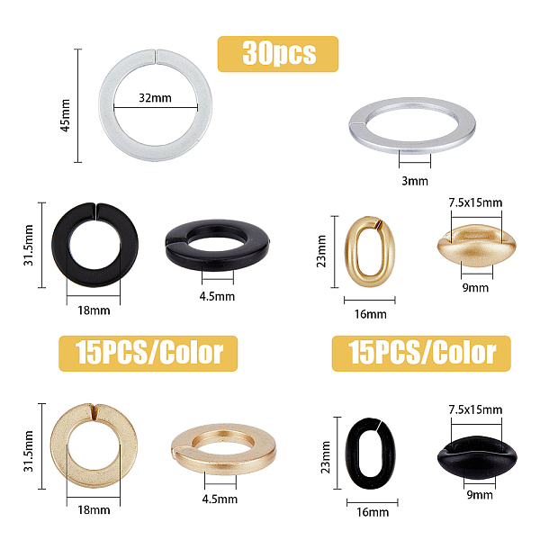 

PandaHall SUPERFINDINGS 90Pcs 5 Styles Acrylic and CCB Plastic Quick Link Connectors Round Ring Open Linking Rings Spray Painted Oval Link..., Multicolor