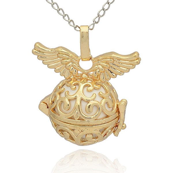 

PandaHall Golden Tone Brass Hollow Round Cage Pendants, with No Hole Spray Painted Brass Round Beads, White, 31x30x21mm, Hole: 3x8mm Brass...