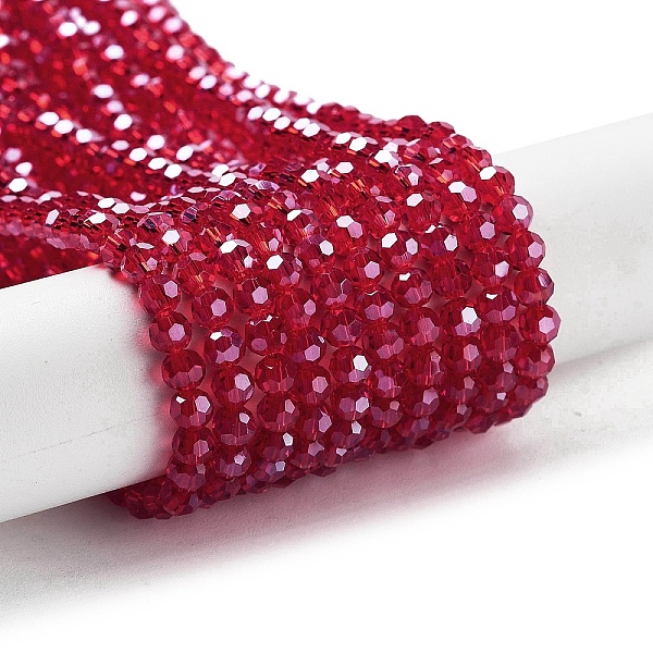 

PandaHall Electroplate Transparent Glass Beads Strands, Faceted(32 Facets), Round, Pearl Luster Plated, FireBrick, 4mm, Hole: 0.7mm, about..., Red