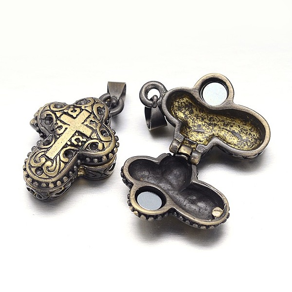 Carved Cross Rack Plating Brass Prayer Box Pendants