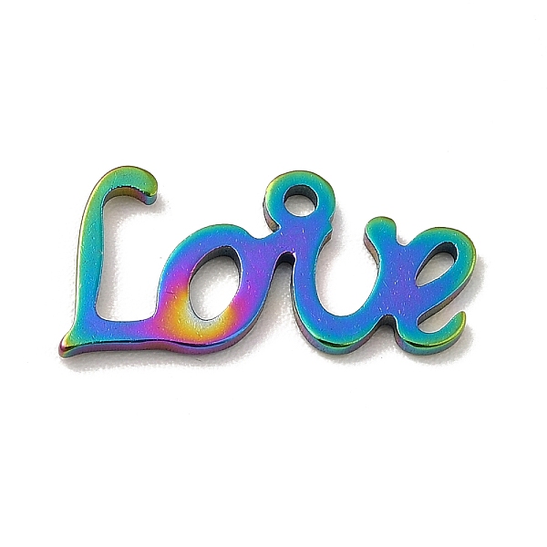 

PandaHall Ion Plating(IP) 201 Stainless Steel Pendants, Word Love, Rainbow Color, 7.5x16x1mm, Hole: 1.2mm 201 Stainless Steel Word