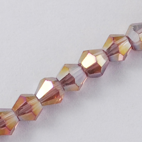 

PandaHall Glass Beads Strands, AB Color Plated, Faceted, Bicone, Plum, 2x3mm, Hole: 0.5mm, about 145~150pcs/strand, 41.5~42cm Glass Bicone..., Purple