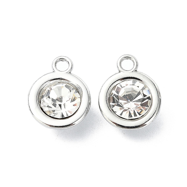 

PandaHall Rack Plating Alloy Rhinestone Charms, Flat Round, Platinum, 12x9.5x5mm, Hole: 2mm Alloy Flat Round Clear