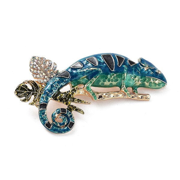 

PandaHall Alloy Rhinestone Brooch, Enamel Pins, Chameleon, Royal Blue, Light Gold, 40x77x14mm Alloy+Rhinestone Other Animal