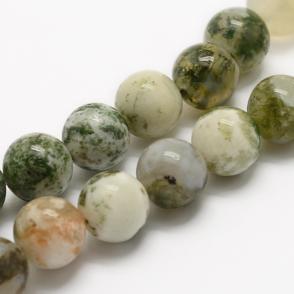 PandaHall Natural Tree Agate Beads Strands, Round, 6mm, Hole: 1mm, about 62pcs/strand, 15.3 inch(39cm) Tree Agate Round