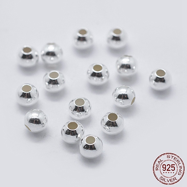 

PandaHall 925 Sterling Silver Spacer Beads, Round, Silver, 4mm, Hole: 1~1.3mm, about 90pcs/10g Sterling Silver Round Silver