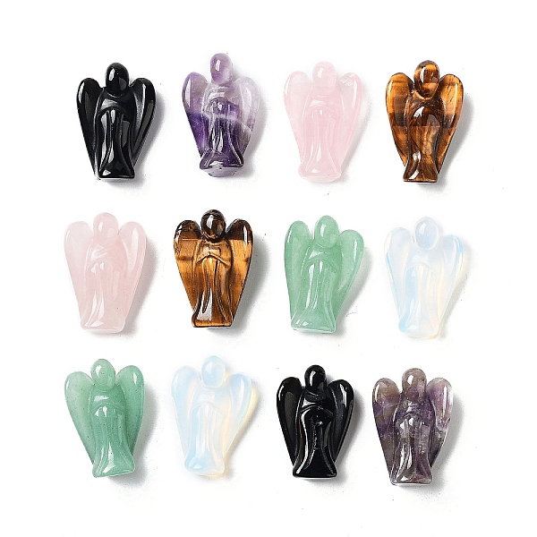 

PandaHall Natural & Synthetic Gemstone Carved Angel Statues Ornament, Home Office Desk Feng Shui Decoration, 17.5x9~10x25mm Mixed Stone...