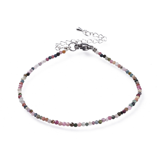 

PandaHall Natural Tourmaline Bead Bracelets, with 304 Stainless Steel Lobster Claw Clasps and Brass Extender Chains, Faceted, 7-1/4 inch...