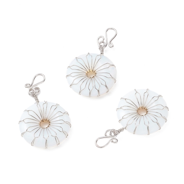 

PandaHall Opalite Big Pendants, with Platinum Plated Brass Wires Wrapped, Flat Round, 50~53.5x30~31x7.5mm, Hole: 7.55mm Opalite Flat Round
