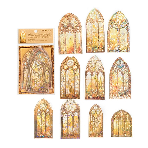 

PandaHall 10Pcs Laser PET Waterproof Decorative Stickers, Self-adhesive Window Decals, for DIY Scrapbooking, Gold, 180x103mm PET Others Gold