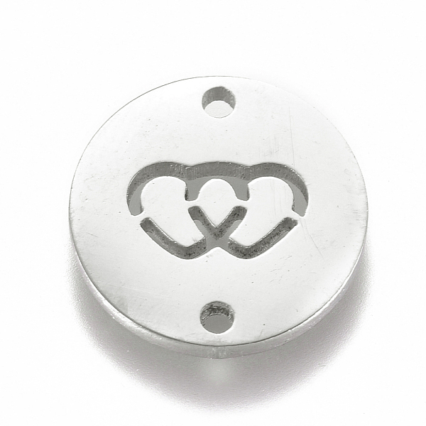 

PandaHall 304 Stainless Steel Links connectors, Flat Round with Double Heart, for Valentine's day, Stainless Steel Color, 12x1mm, Hole...