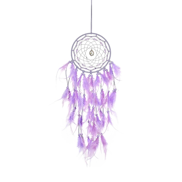

PandaHall Woven Web/Net with Feather Hanging Ornaments, Iron Ring and Wood Beads for Home Living Room Bedroom Wall Decorations, Medium...