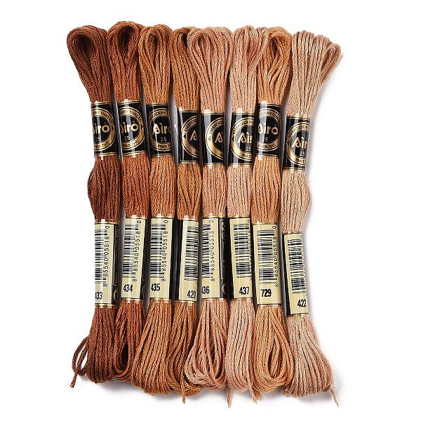 

PandaHall 8 Skeins 8 Colors 6-Ply Polyester Embroidery Floss, Cross Stitch Threads, Gradient Color, Coconut Brown, 0.5mm, about 8.75 Yards..., Multicolor