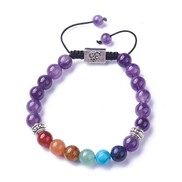 

PandaHall Chakra Jewelry, Natural & Synthetic Mixed Stone Braided Bead Bracelets, with Natural Amethyst, Alloy Findings and Nylon Cord...