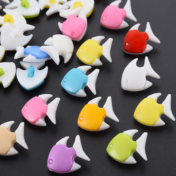 PandaHall 1-Hole Plastic Buttons, Fish, Mixed Color, 18x14.5x7.5mm, Hole: 2.5mm Plastic Fish Multicolor