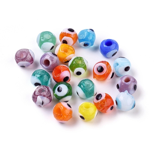

PandaHall Handmade Lampwork Beads, Evil Eye, Mixed Color, 6mm, Hole: 1.5~2mm Lampwork Evil Eye Multicolor