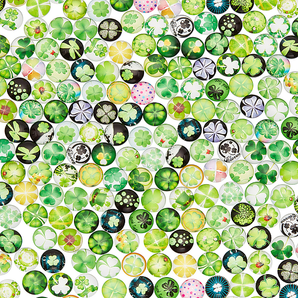 

PandaHall 1 Bag Printed Glass Cabochons, for DIY Jewelry Making, Half Round with Clover Patterns, Mixed Color, 12x5mm, 200pcs/bag, 1..., Multicolor
