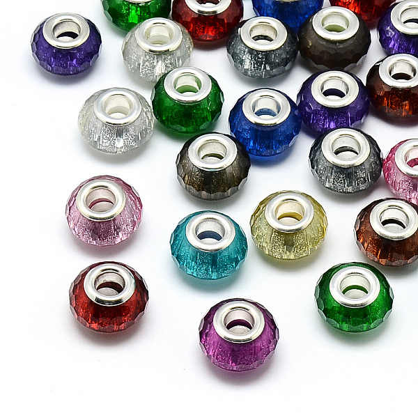 

PandaHall Resin European Beads, Large Hole Beads, with Silver Color Plated Brass Cores, Faceted, Rondelle, Large Hole Beads, Mixed Color..., Multicolor