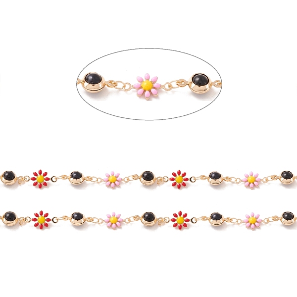 

PandaHall Brass Link Chains, with Glass Flat Round & Enamel Flower Links, Soldered, with Spool, Lead Free & Cadmium Free, Golden, Colorful...