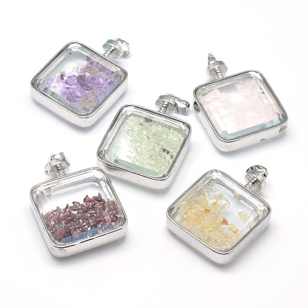 

PandaHall Mixed Stone Floating Locket Pendants with Glass and Platinum Tone Brass Findings, Perfume Bottle, Cadmium Free & Lead Free...